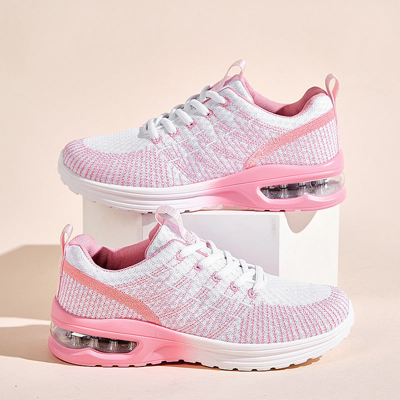 Women's running shoes with flat sole and rounded toe – mesh look