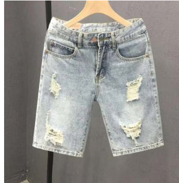 Men's denim shorts with a used look and rips, mid-rise waistband