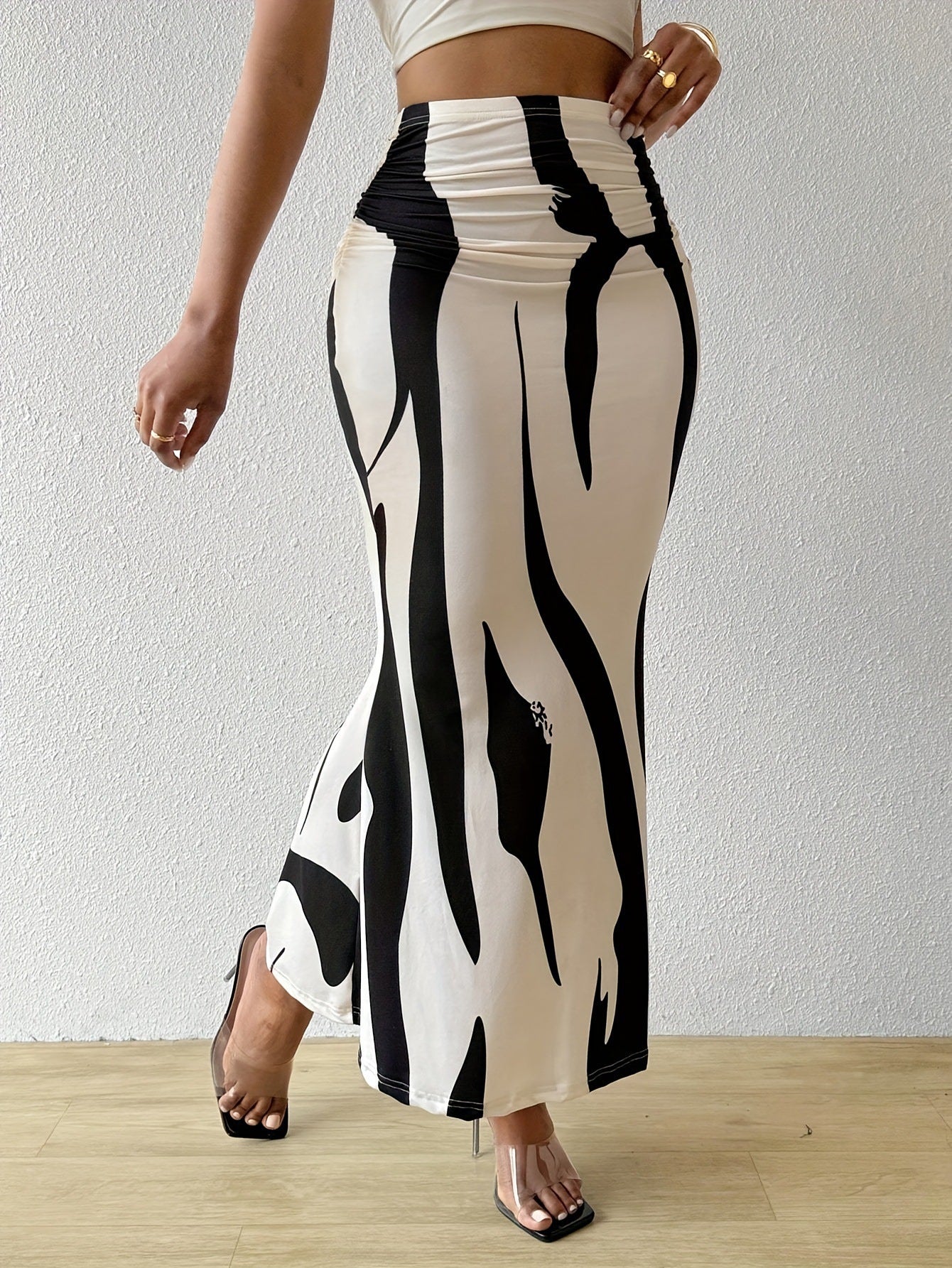 Damen-Rock Mit Zebramuster, Mittellang, Figurbetont – Slim Fit