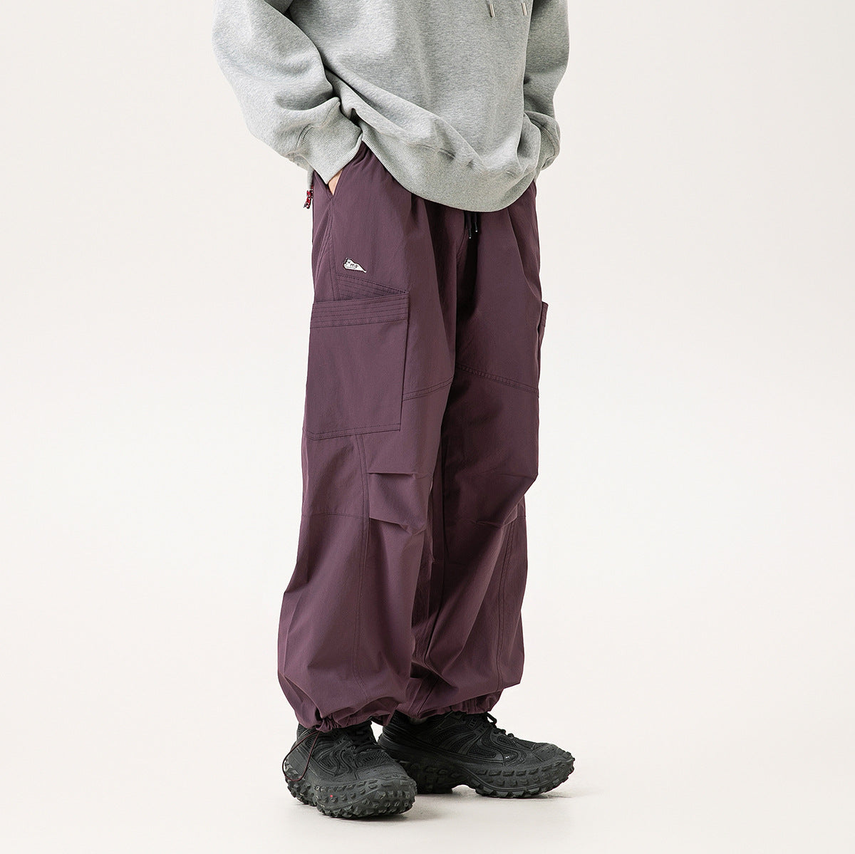 Herren Retro Fallschirmhose Mit Geradem Bein, Bündchen Am Knöchel, Mittelhoher Bund, Lockere Passform