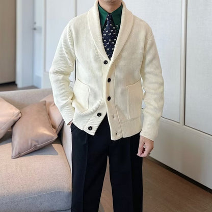 Men's Knitted Jacket for Autumn with V-Neck and Long Sleeves