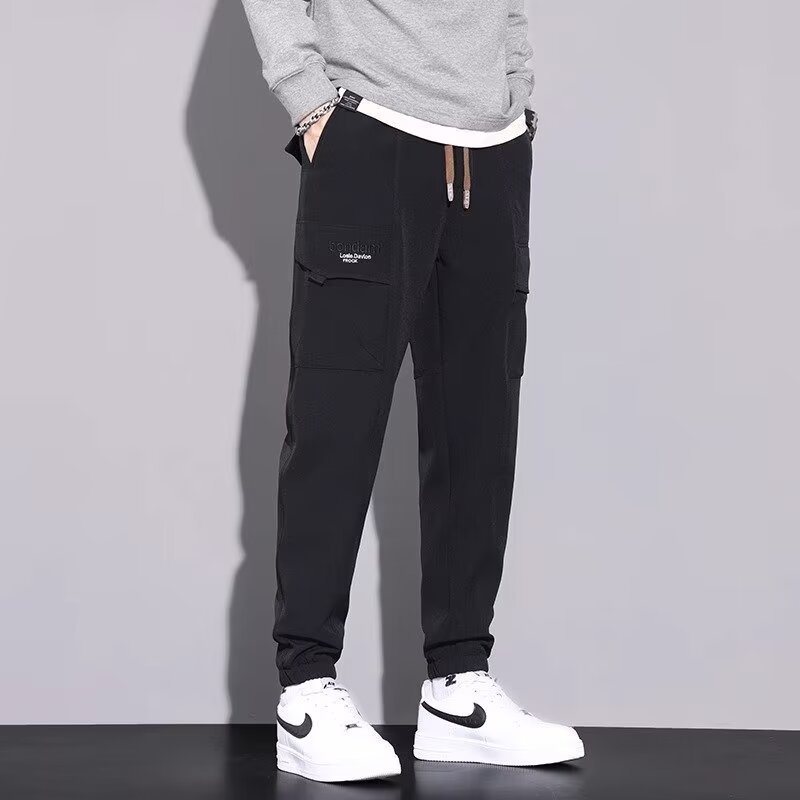 Men's Autumn Sport Jogging Pants Slim Fit Loose Drawstring Mid Waist Microelastic Straight Leg