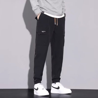 Men's Autumn Sport Jogging Pants Slim Fit Loose Drawstring Mid Waist Microelastic Straight Leg
