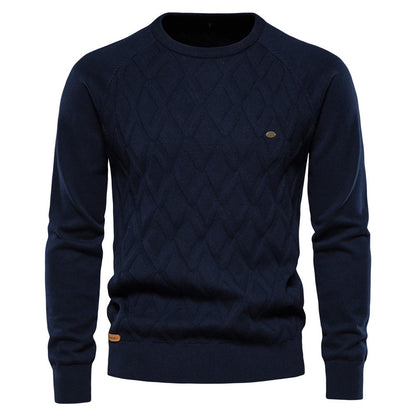 Men's Pullover Crew Neck Solid Color Long Sleeve Straight Cut – Cotton Blend
