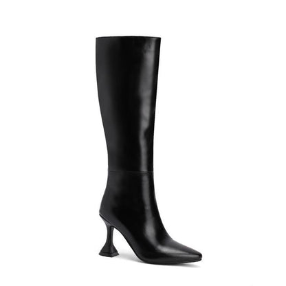 Damen Overknee Stiefel mit spitzer Spitze und Stiletto Absatz – PU Look