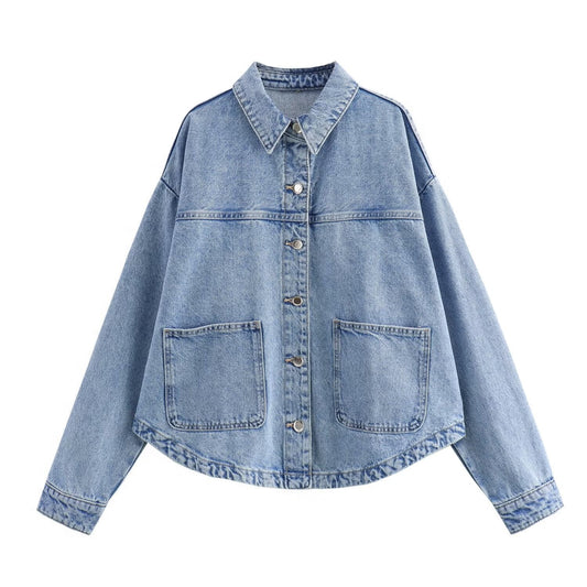 Damen Hemdjacke aus Denim-Mix mit Knopfleiste und kontrastierendem Design