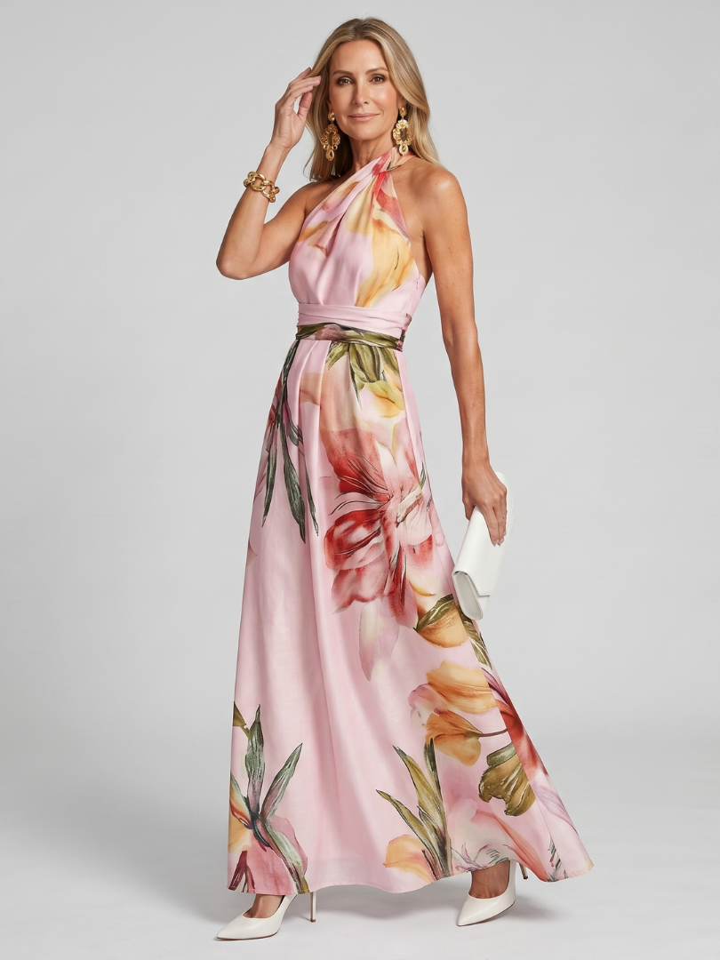 Damen Maxikleid Mit Blumenmuster Und Neckholder