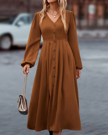 Damen-Herbstkleid mit langen Ärmeln und Knopfleiste