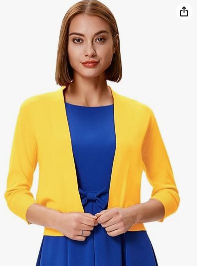 Damen Kurze Offene Strickjacke Mit Dreiviertelärmeln