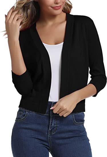 Rückansicht der kurzen offenen Strickjacke für Damen