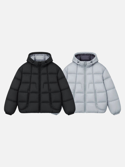 Rückansicht der Oversize-Steppjacke mit gestepptem Muster