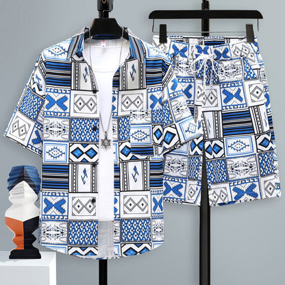 Men's Summer Sport Short-Sleeve Two-Piece Set Straight-Cut Shorts Matching Outfit