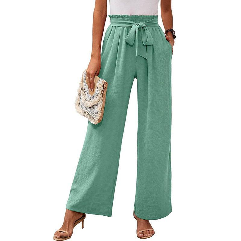 Damen-Hose mit hohem Bund, geknotetem Bund und weitem Bein – Klassischer Stil