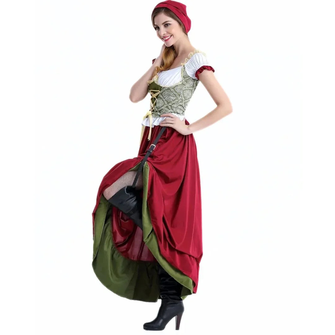 Traditionelles Dirndl mit Mieder und Schürze, Detailansicht