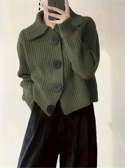 Damen-Strickjacke für den Herbst mit großen Revers und lockerem Schnitt