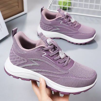 Damen Walking Sportschuhe mit runder Spitze – Strick Look