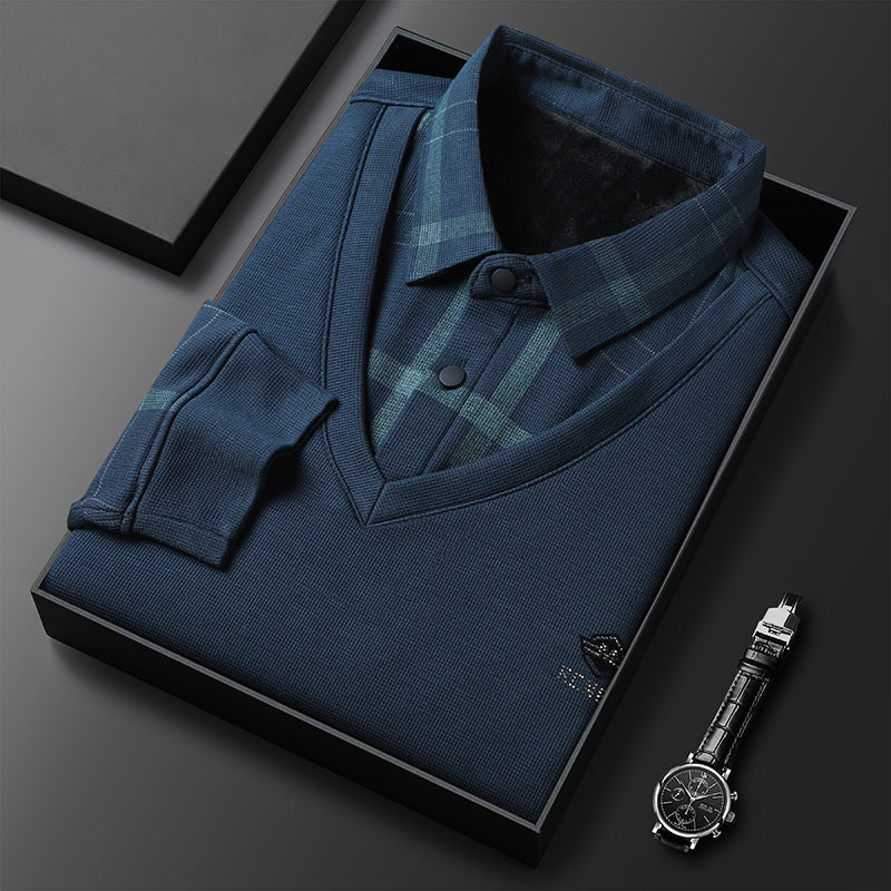 Men's thermal shirt with collar for winter