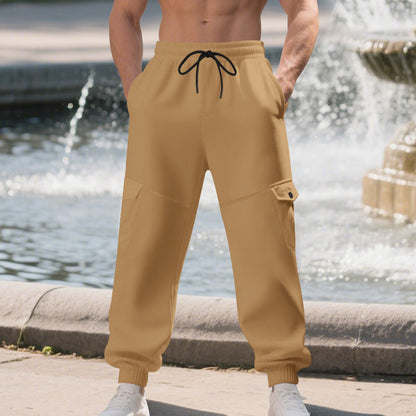 Men's Work Pants with Loose Leg Cuffs, Multiple Pockets, and Ankle Bands
