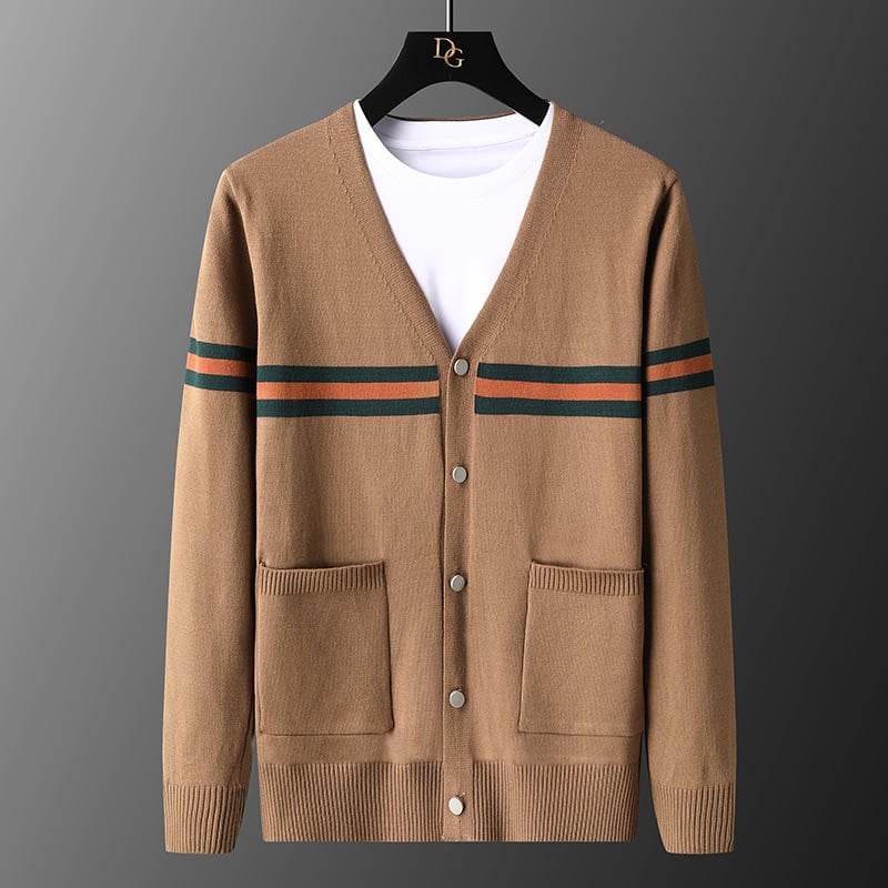 Men's Autumn Knitted Jacket with Ribbed Cuffs