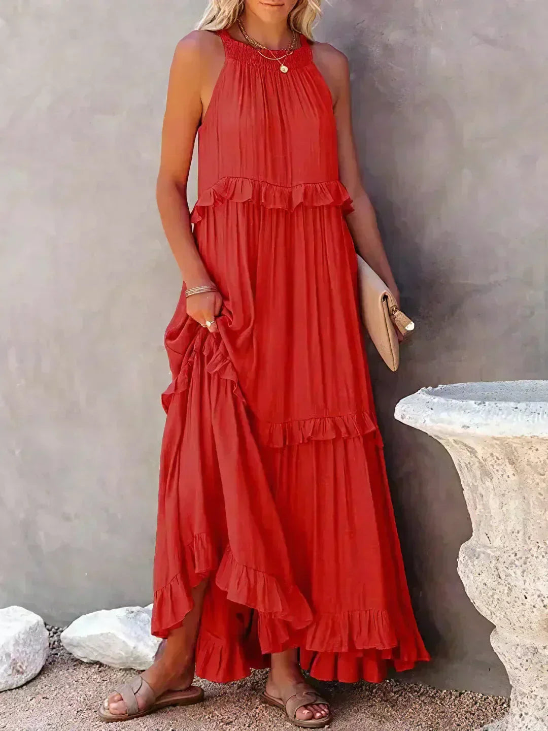 Damen Sommerkleid ohne Ärmel mit Rüschendetails