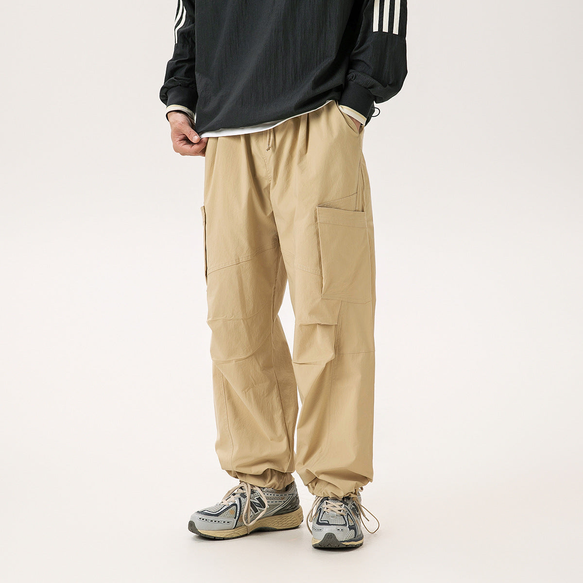 Herren Retro Fallschirmhose Mit Geradem Bein, Bündchen Am Knöchel, Mittelhoher Bund, Lockere Passform