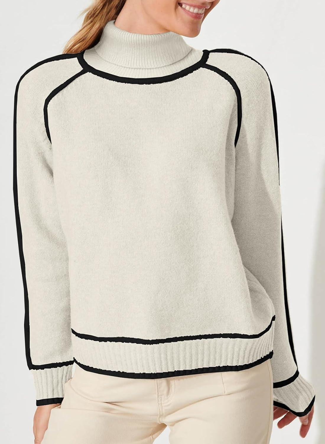 Women's sweater with high collar, solid color, knitted, with long sleeves