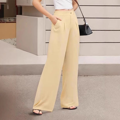 Women's stretch pants with high waist and wide leg