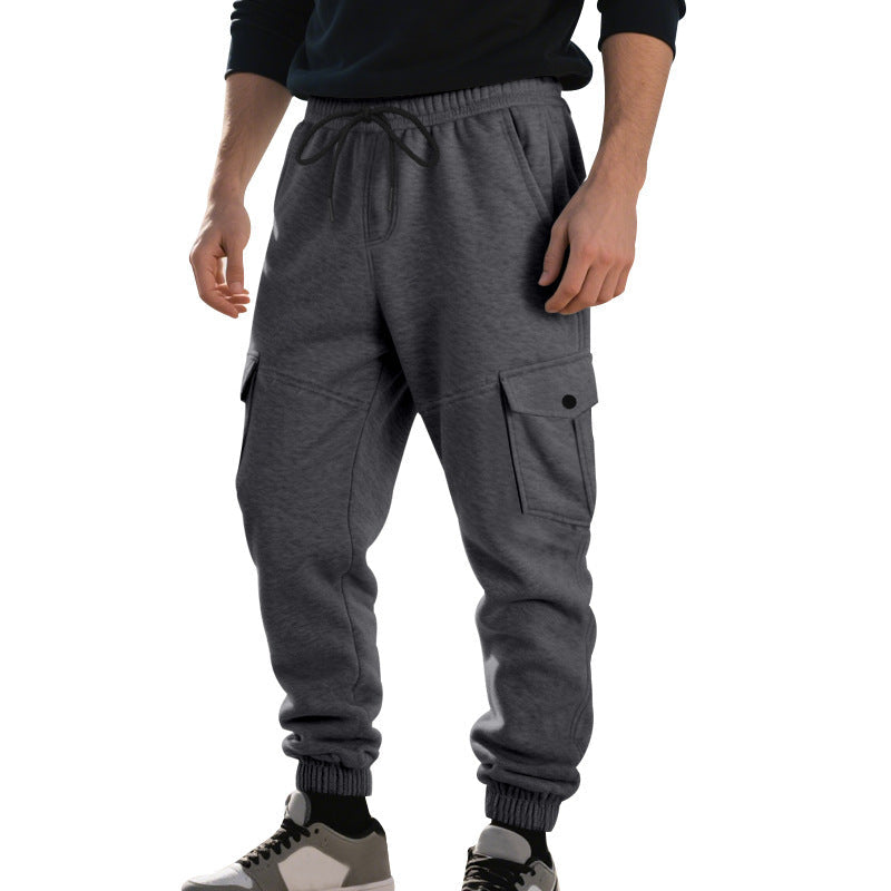 Men's Work Pants with Loose Leg Cuffs, Multiple Pockets, and Ankle Bands
