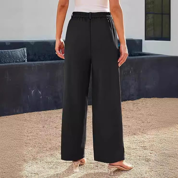 Women's business trousers with high waist, elastic waistband, and wide leg – Classic style