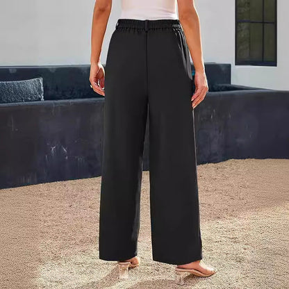 Women's business trousers with high waist, elastic waistband, and wide leg – Classic style