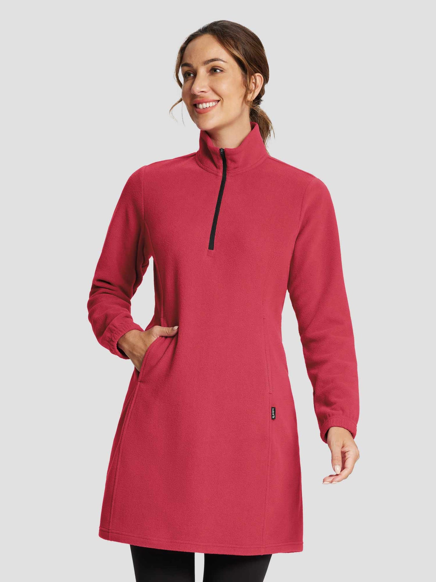 Women's Winter Tunic Dress with Quarter Zipper, High Collar, and Kangaroo Pocket