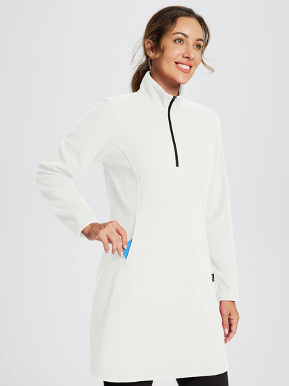 Women's Winter Tunic Dress with Quarter Zipper, High Collar, and Kangaroo Pocket