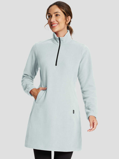 Women's Winter Tunic Dress with Quarter Zipper, High Collar, and Kangaroo Pocket