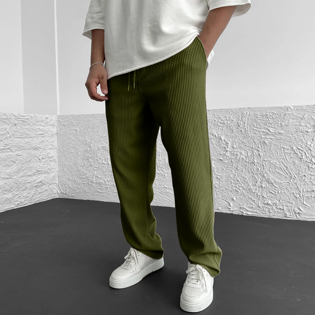 Men's Knitted Trousers in Relaxed Fit with Ribbed Fabric and Adjustable Waistband