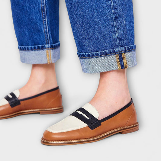 Damen Loafer Braun Rundzehen Niedriger Absatz Schlupfdesign