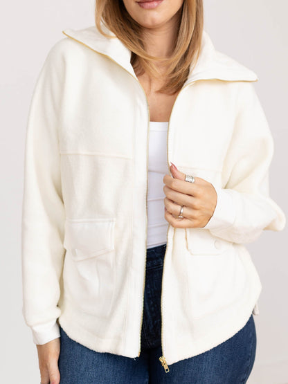 Women's Autumn Jacket Zipper Collar Two Pockets Loose Fit – Everyday and Layering