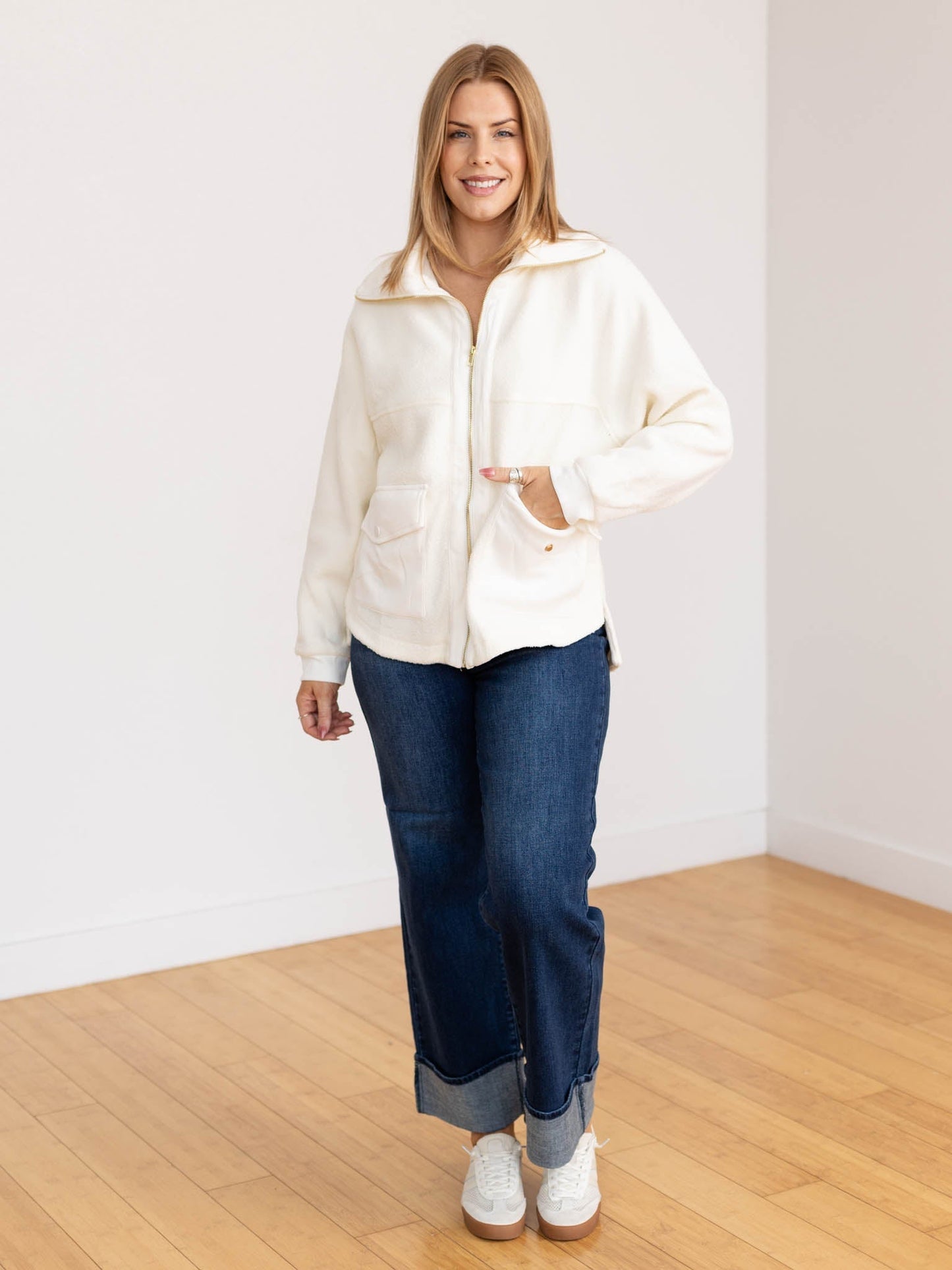 Women's Autumn Jacket Zipper Collar Two Pockets Loose Fit – Everyday and Layering