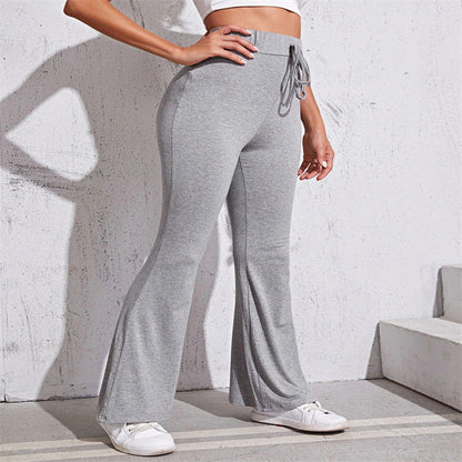 Women's pants with high waist, elastic waistband, and wide leg