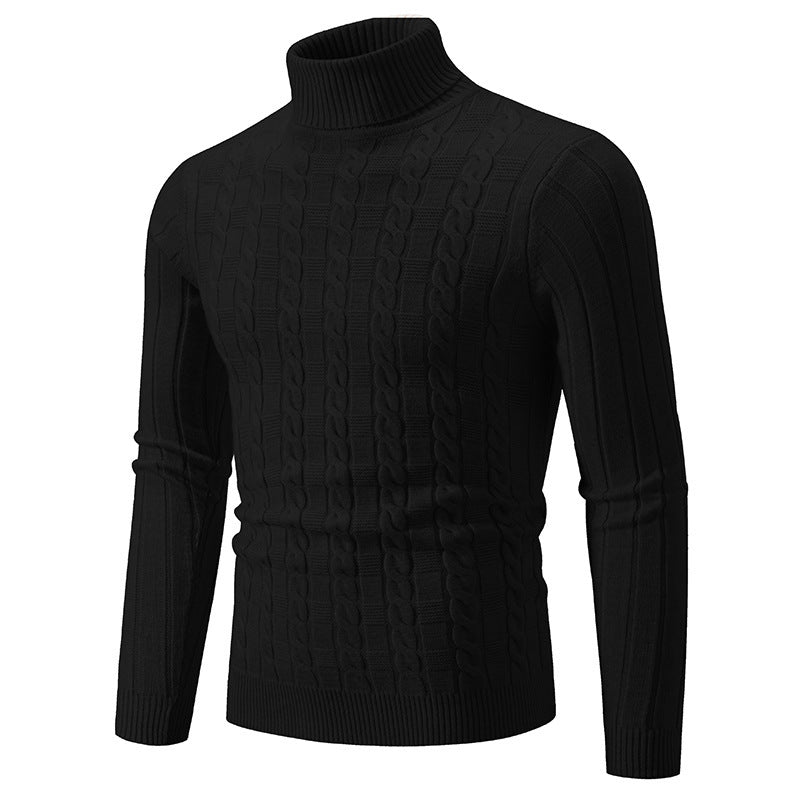 Herren Rollkragenpullover Schlanke Passform Zopfmuster Langarm – Woll-Mischung
