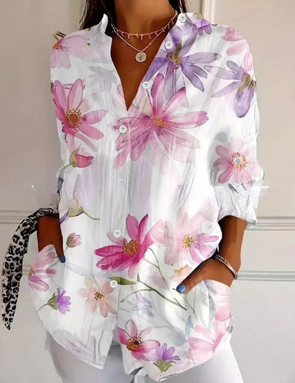 Women's Long-Sleeve Shirt with Print and Three-Dimensional Pattern Design