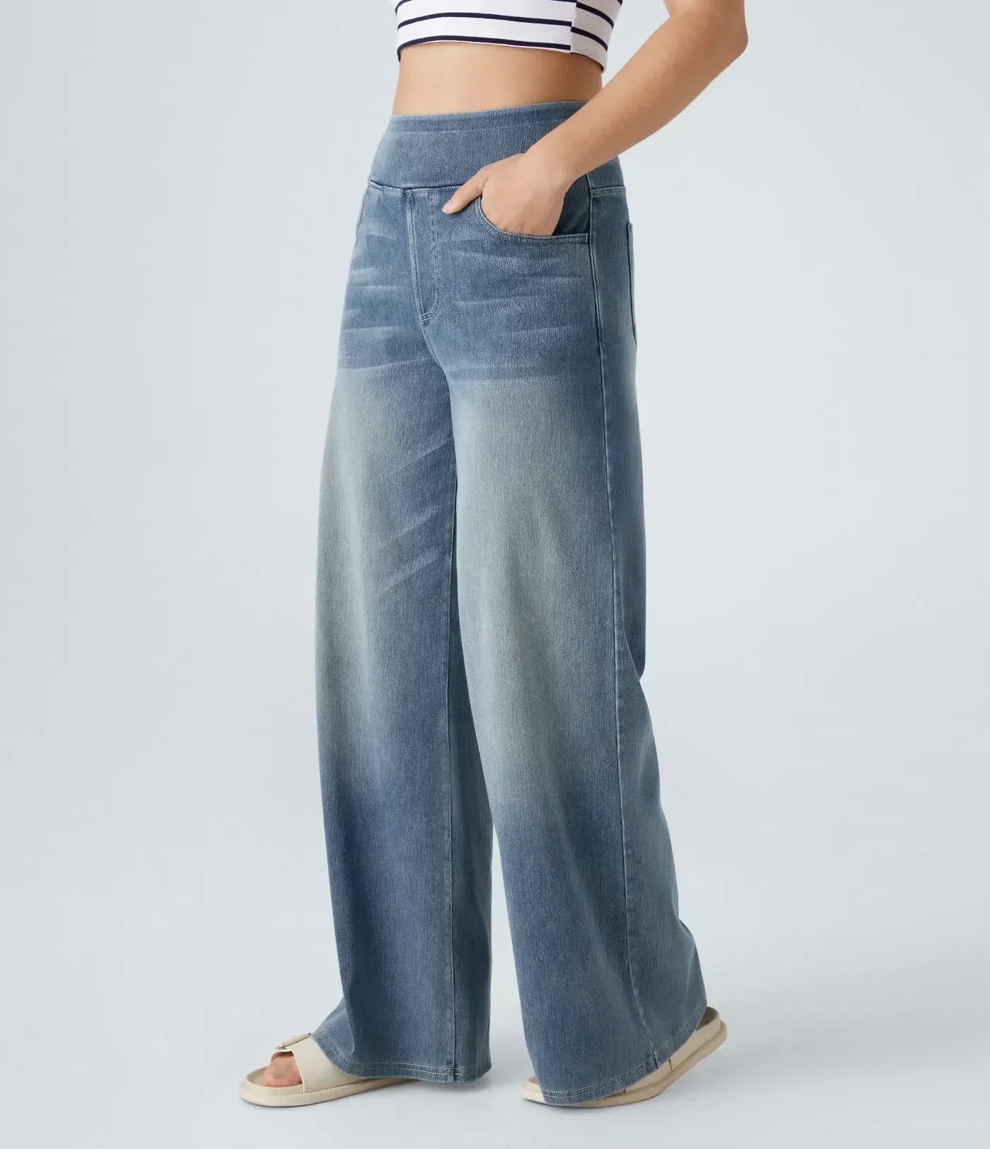 Women's Pants with High Waist and Elastic Waistband