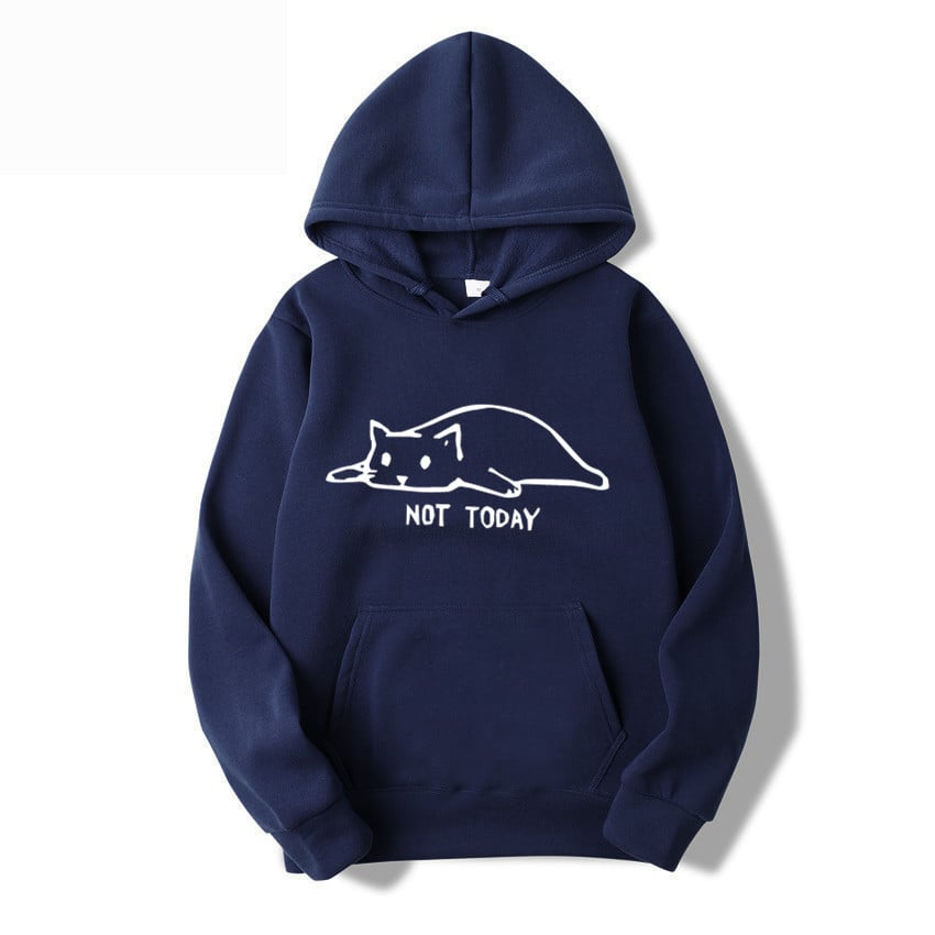Women's hooded pullover with cat print and front lacing