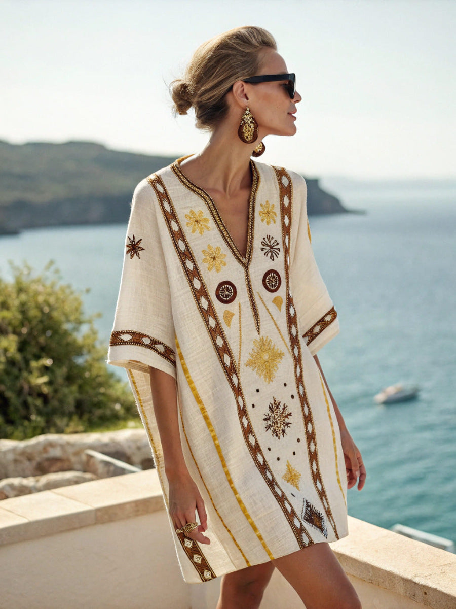 Damen Strandurlaubskleid Mit Print, Lockerer Passform Und A-Linien-Rock – Lässiger Stil
