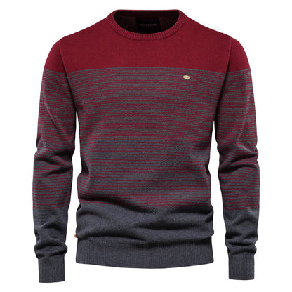Herren Pullover Rundhals Langarm Kontrastfarben Schmale Passform – Baumwoll-Mischung