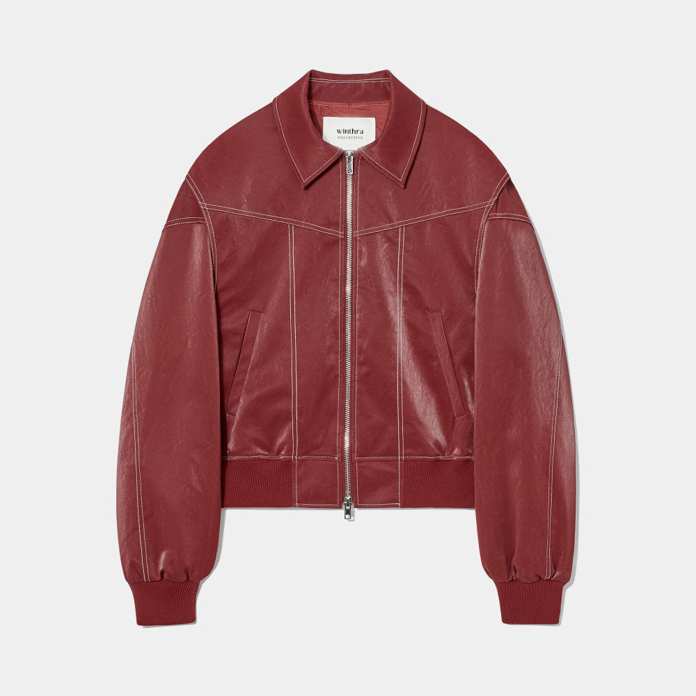 Rote Lederjacke mit Reißverschluss, gerippten Bündchen und Kragen, modisches Design, hochwertige Damenbekleidung, stilvolle Oberbekleidung.