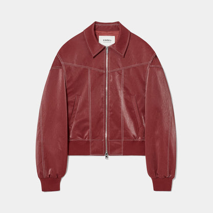 Rote Lederjacke mit Reißverschluss, gerippten Bündchen und Kragen, modisches Design, hochwertige Damenbekleidung, stilvolle Oberbekleidung.