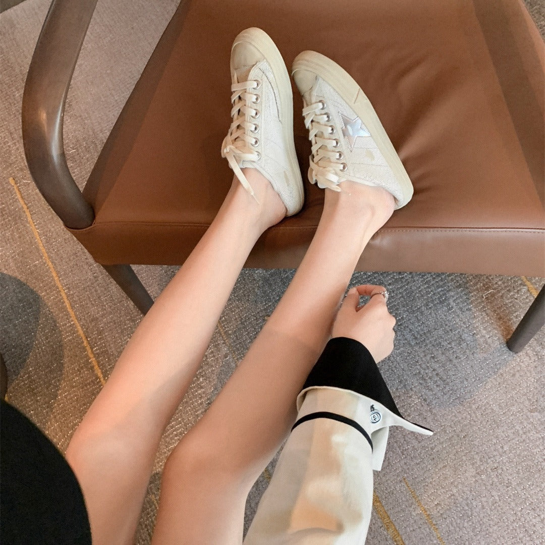 Women's sneakers in a used look with rounded toe – microfiber look