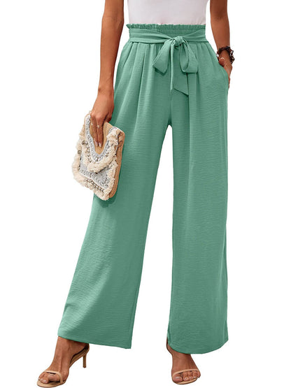 Damen-Hose mit hohem Bund, geknotetem Bund und weitem Bein – Klassischer Stil