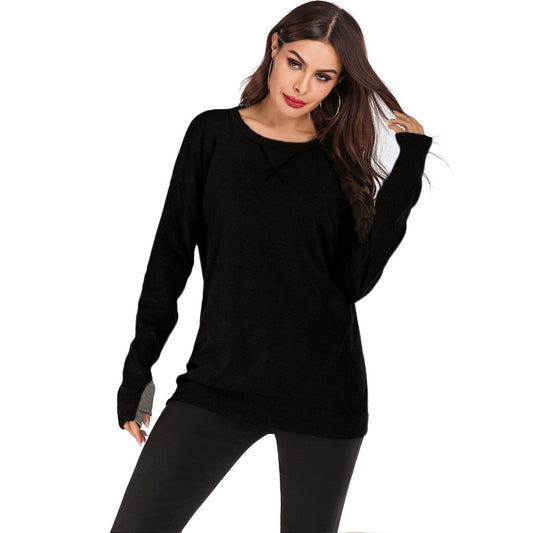 Damen Pullover Langarm Rundhals Locker Geschnittener Einfarbiger Strickpullover