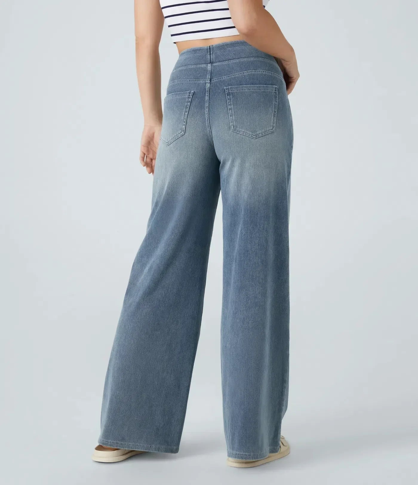 Women's Pants with High Waist and Elastic Waistband
